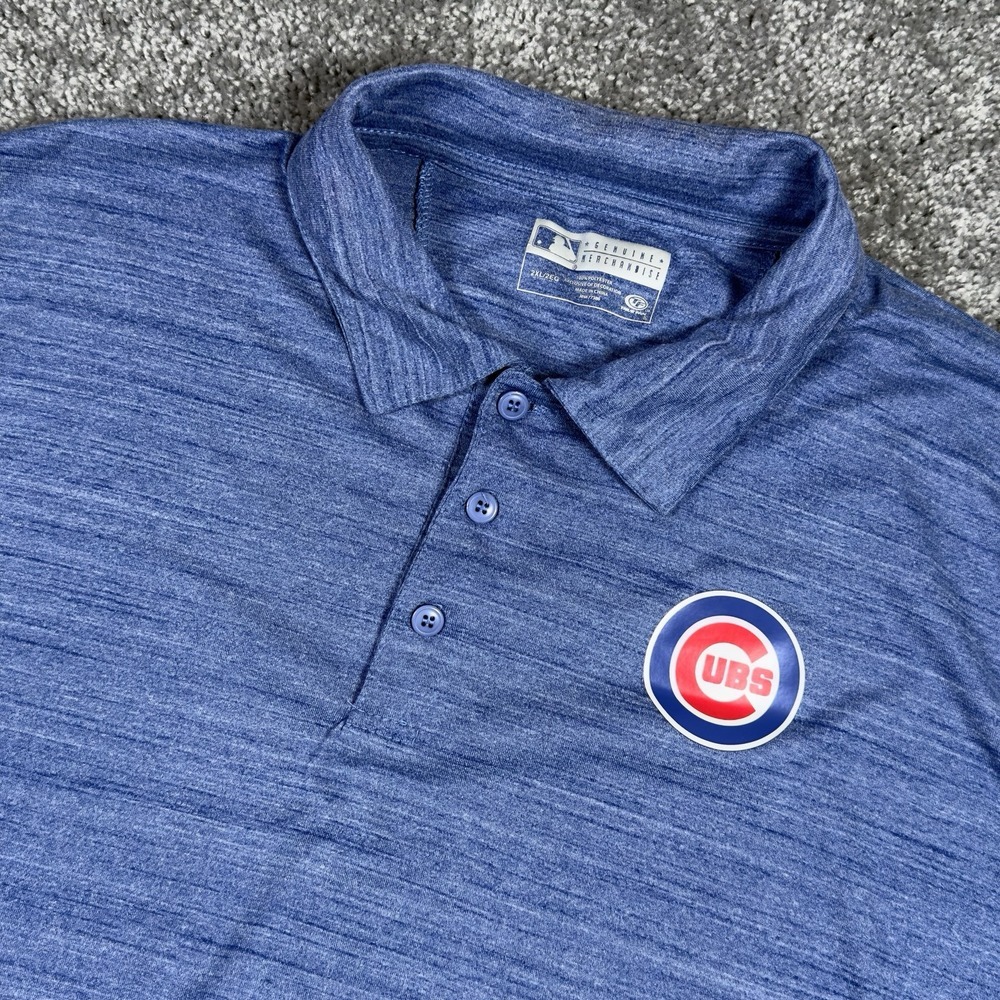 Chicago Cubs Polo‎ Shirt Men's 2XL Blue Heathered True Fan Performance MLB